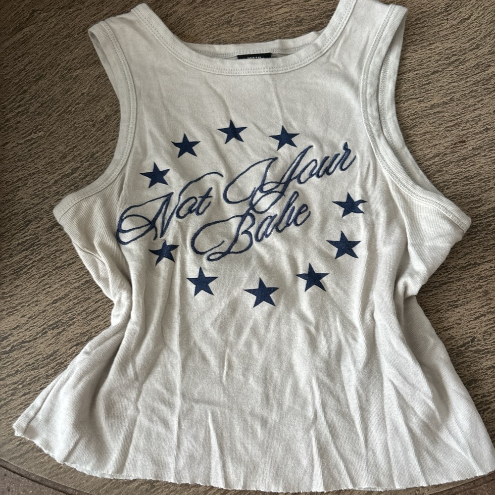 Urban Outfitters Cream Muscle Tee with Blue Star Design